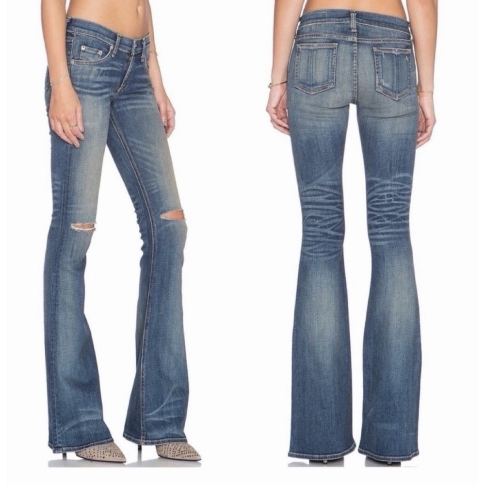 Rag & Bone Elephant Bell Jeans Low Rise Flare Denim Sz 28 Clean Little Five Y2K
